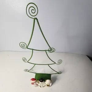 Hallmark Wire Christmas Tree w/3 Snowmen Napkin or Christmas Card Holder
