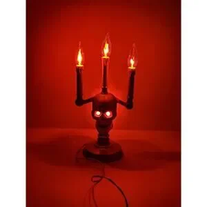 Halloween ‘94 Skull Skeleton TrendMaster Candelabra Lamp Light Up Candle Vintag