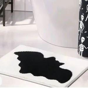 Halloween Bath Mat Black Bat White Plush Spooky Season Decor NWT