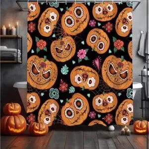 Halloween Pumpkin Shower Curtain Evil Pumpkin Shower Curtain Pumpkin Nig…