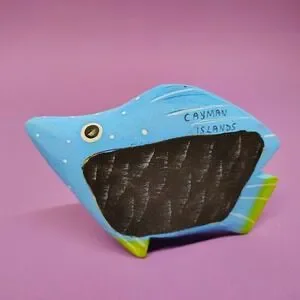 Hand Carved Wood Tropical Fish Cayman Island Travel Souvenir Blue 3" Tall Kitsch