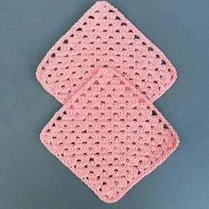 Hand Crocheted Washcloths Dishcloths Trivets 100% Cotton Granny Stitch Set of 2
