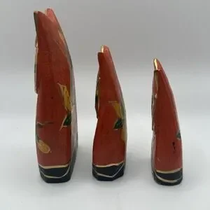"Hand-Painted Wooden Cat Figurines – Laurel Burch Style – Folk Art Set Of 3"