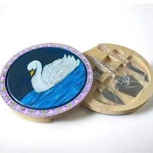 Hand painted wooden cheese serving board