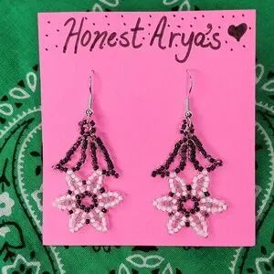 Handcrafted Black & White Flower Earrings Hippie Retro 60s MOD