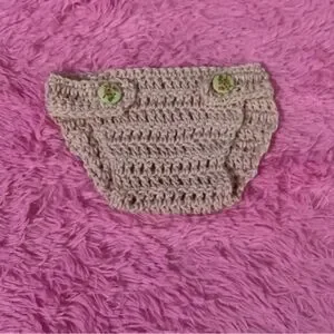 HANDCRAFTED HAND CROCHETED DIAPER COVER PINK WITH FLORAL WOODEN BUTTONS 3M-6M