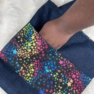 Handmade Colorful Jeans And Stars Tote Bag
