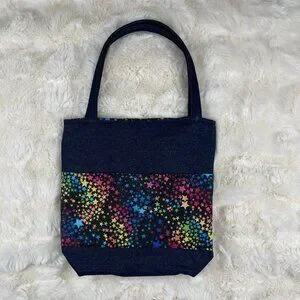 Handmade Colorful Jeans and Stars Tote bag