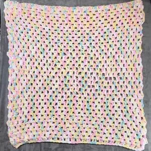 Handmade Crochet Baby Blanket Pastel Colors Soft Knit Throw 36x36