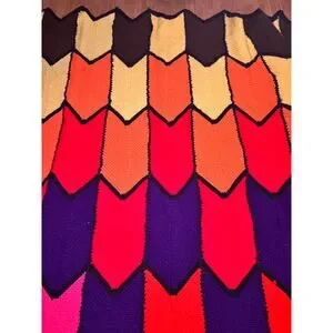 Handmade Crochet Chevron Blanket Quilt Multicolor Zig Zag Afghan Throw 68x60