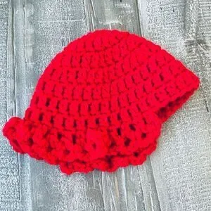 Handmade Crochet Red Holiday Christmas Winter Baby Beanie Hat