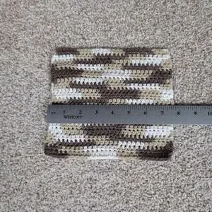Handmade Crochet Washcloth Dishcloth Cotton Chocolate Milk Stripes Brown White
