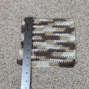 Handmade Crochet Washcloth Dishcloth Cotton Chocolate Milk Stripes Brown White