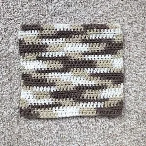 Handmade Crochet Washcloth Dishcloth Cotton Chocolate Milk Stripes Brown White