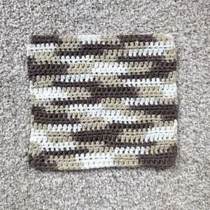 Handmade Crochet Washcloth Dishcloth Cotton Chocolate Milk Stripes Brown White