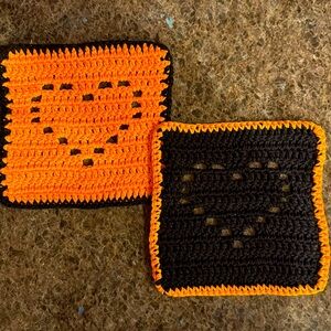 Handmade Crochet Washcloths Dishcloths Halloween Hearts 100% Cotton