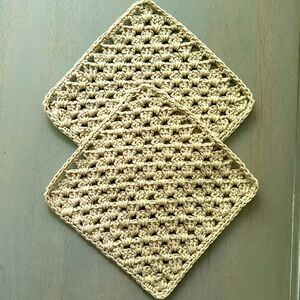 Handmade Crocheted Washcloths Facecloths Dishcloths 100% COTTON Set of 2
