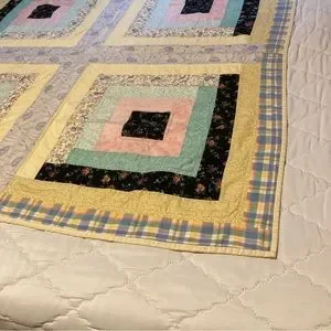 Handmade GEOMETRIC SQUARES Abstract Throw Blanket Quilt 46 X 46 Inches