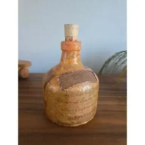 Handmade Papier Mache Covered Glass Decorative Bottle