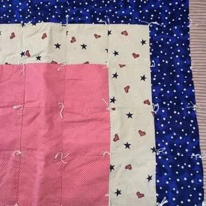 Handmade Quilt Baby Blanket Stars Hearts Pink Blue Patchwork 36" X 36"