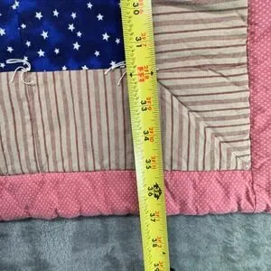Handmade Quilt Baby Blanket Stars Hearts Pink Blue Patchwork 36" X 36"