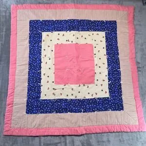 Handmade Quilt Baby Blanket Stars Hearts Pink Blue Patchwork 36" x 36"