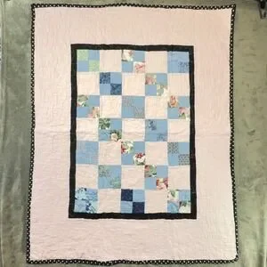 Handmade Quilt Patchwork Floral Baby Blanket Girl Bedding Pink Blue 36x42