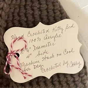 Handmade Small Cat Bed Taupe / Black Nose 10.75” X 4” Crocheted Pet Furbaby Gift