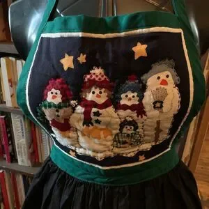 Handmade snowman Green And black Appliqué Christmas apron