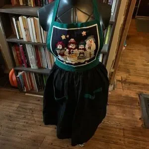 Handmade snowman green and black appliqué Christmas apron