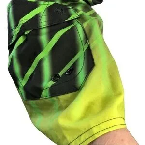 Hang Ten Board Shorts Men 34 Neon Green Black Grid Pattern Front Lace Closure