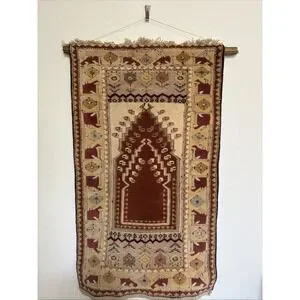 HANGING ANTIQUE TURKISH PRAYER RUG HAND WOVEN 118x71cm / 47 X 27 Inches