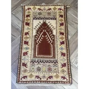 HANGING ANTIQUE TURKISH PRAYER RUG HAND WOVEN 118x71cm / 47 X 27 inches