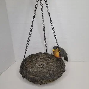 Hanging Bird Nest With Robin Vintage Decor With Chain Bird Feeder