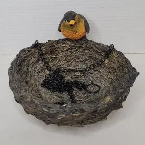 Hanging Bird Nest With Robin Vintage Decor With Chain Bird Feeder