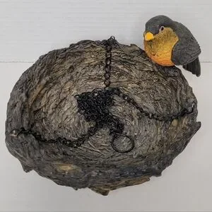 Hanging Bird Nest with Robin Vintage Decor with Chain Bird Feeder