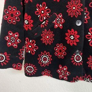 Hanna Andersson Size 150 Black Red Floral Fleece Collared Holiday Jacket Coat