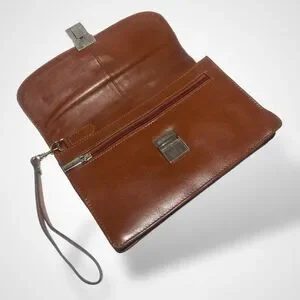 Hansson Genuine Leather Men Wristlet Flap Bag Business Bag Brown Pouch Turn Lock