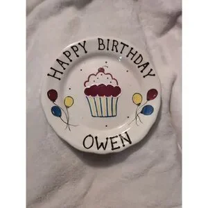 Happy Birthday Owen Plate 10" Cupcake Balloons