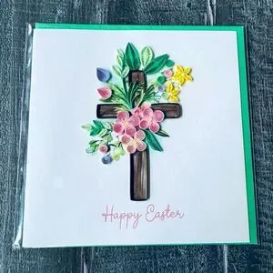 Happy Easter Quilling Art Cross Floral Greeting Card