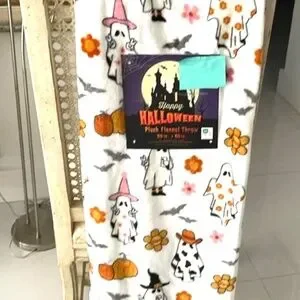 Happy Halloween White/Orange/Pink/Black "Ghosts In Costumes" PlushThrow Blanket