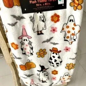 Happy Halloween White/Orange/Pink/Black "Ghosts In Costumes" PlushThrow Blanket