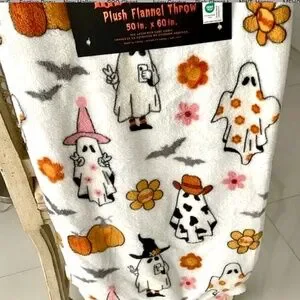 Happy Halloween White/Orange/Pink/Black "Ghosts in Costumes" PlushThrow Blanket