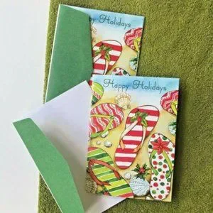 Happy Holidays Flip Flops Christmas Cards Set Of 2 New With Envelopes Be…
