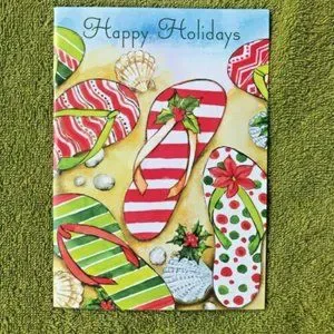 Happy Holidays Flip Flops Christmas Cards Set of 2 New with Envelopes Be…