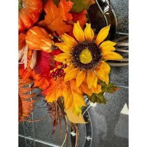 Harvest Fall Wreath With Sunflower's Leaves And Pumpkins