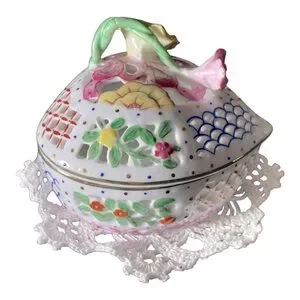 Heart Shaped Reticulated Porcelain Jewelry Dish With Flowers