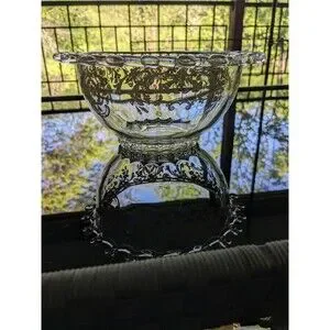 Heisey Lariat SilverOverlay “The Classic Butterfly” Vtg Glass Mayonnaise 7" Bowl