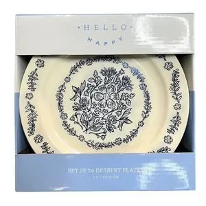 Hello Happy Hello Happy Set Of 24 Blue Floral Dessert Plates 7.5" Summer Spring