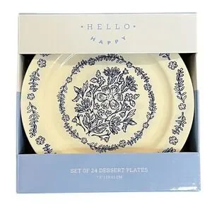 Hello Happy Hello Happy Set of 24 Blue Floral Dessert Plates 7.5" Summer Spring
